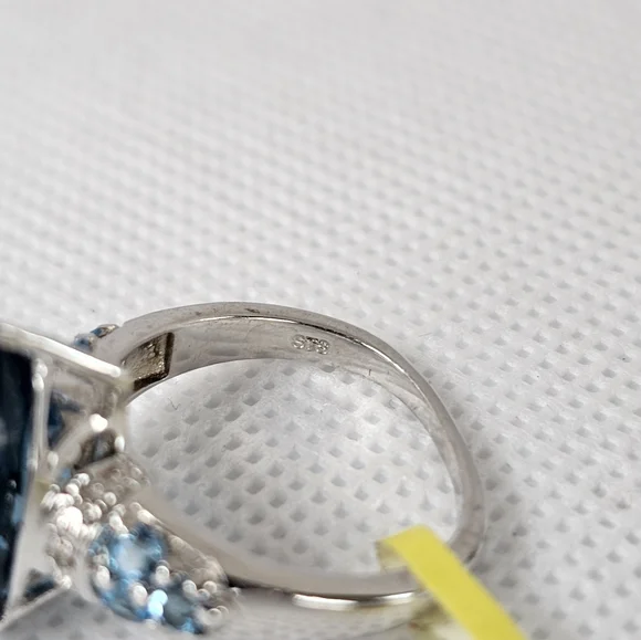 Genuine London Blue & Swiss Blue Topaz Ring Platinum Over Sterling Silver Sz 6! - Picture 5 of 8